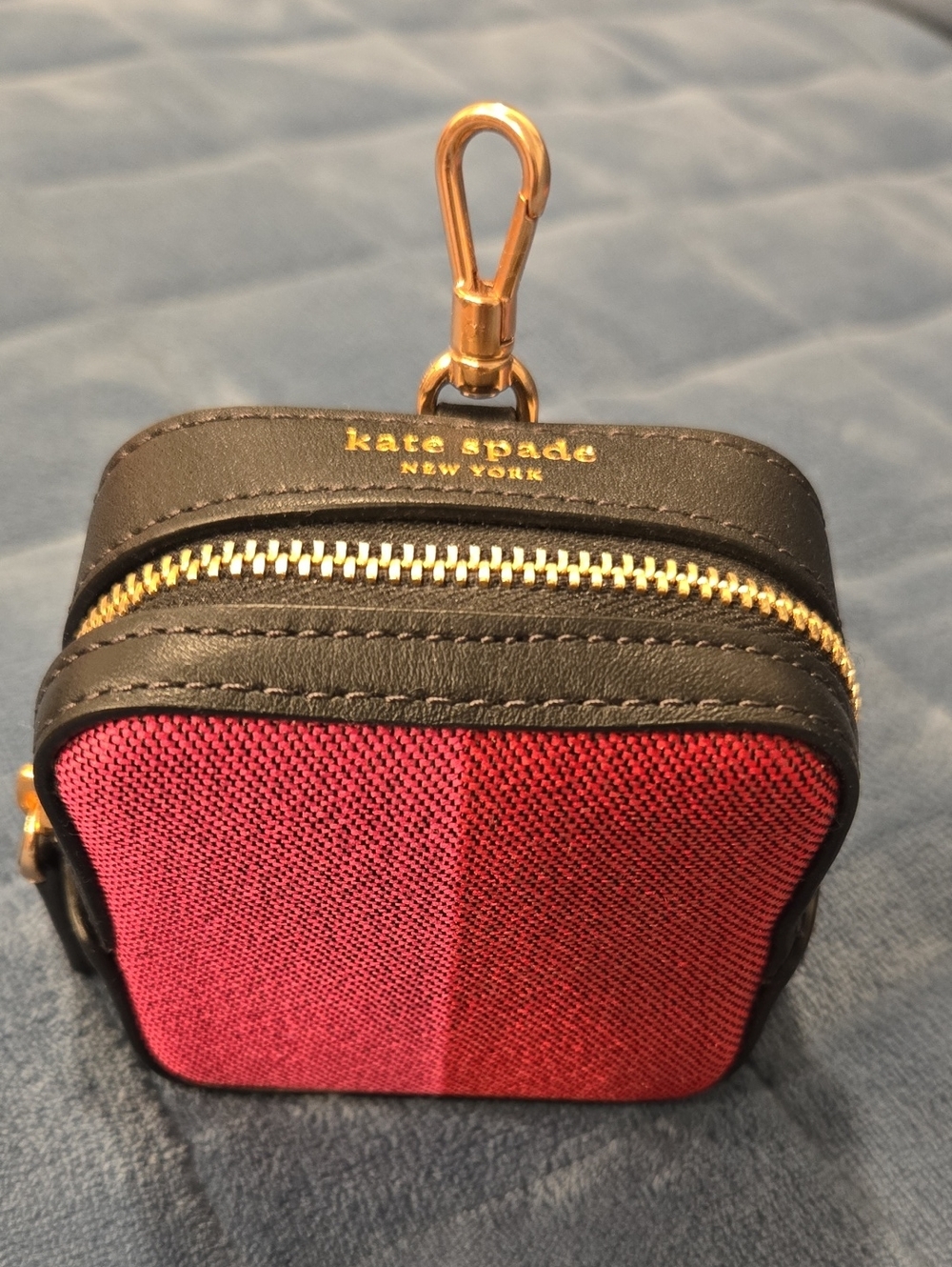 kate spade Black Leather and Red Fabric Key & Card Holder with Gold Hardware